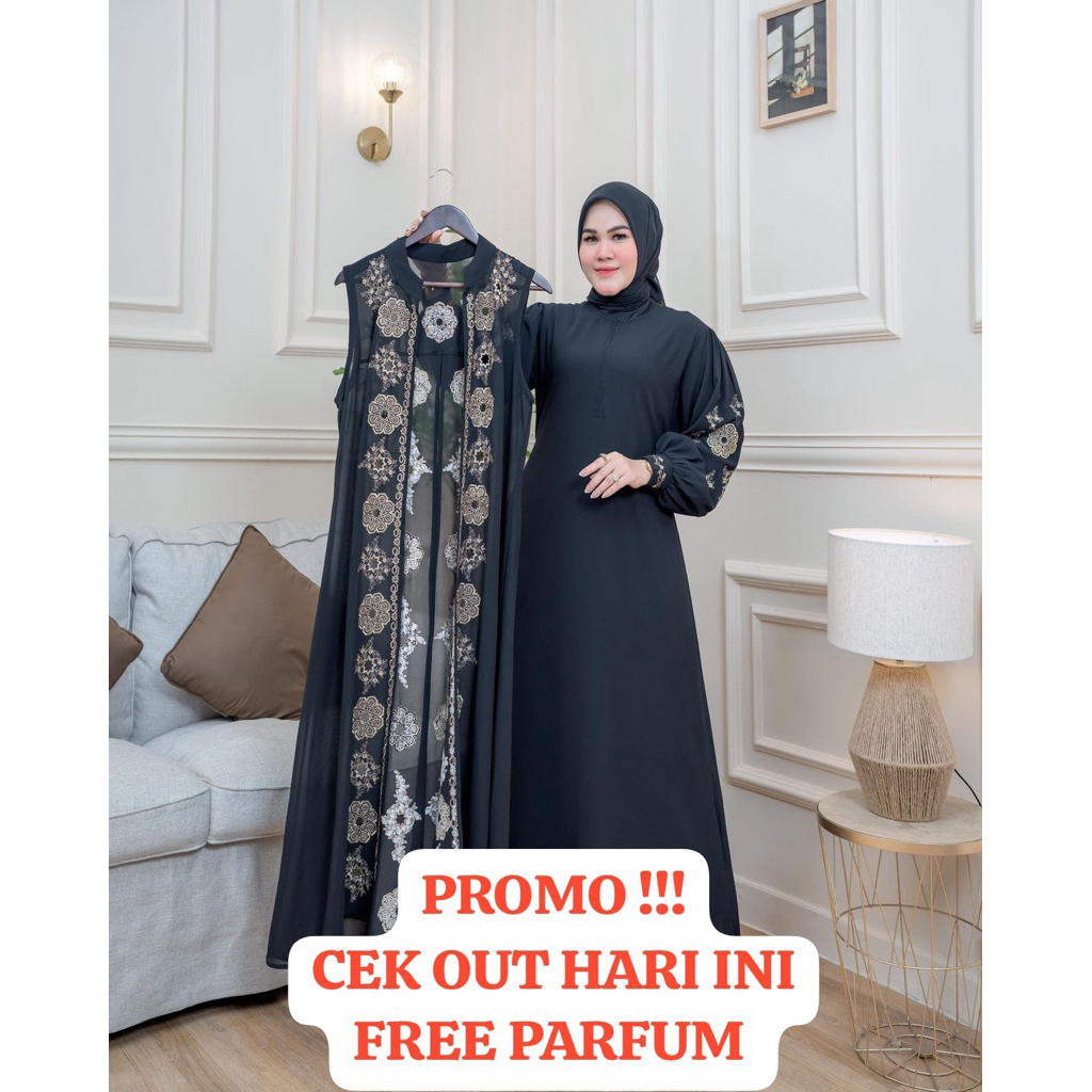 Gamis Humayra inner dan outer bordir Bahan ceruty Armani premium