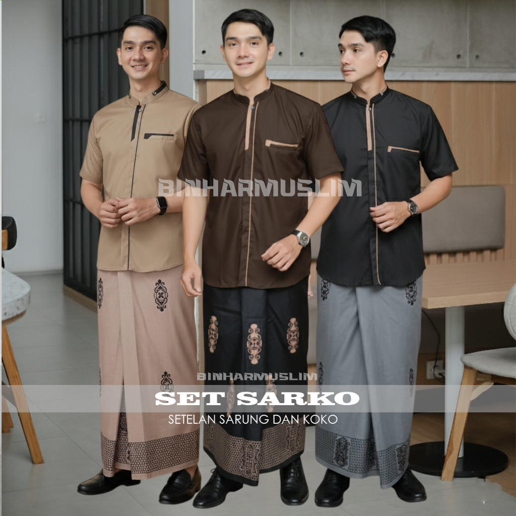 SET SARKO DEWASA SETELAN SARUNG DAN BAJU KOKO DEWASA LENGAN PENDEK MOTIF YUSUF