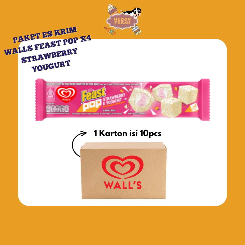 Paket Es Krim Stick Walls Feast Pop x4 Bites Strawberry Yougurt