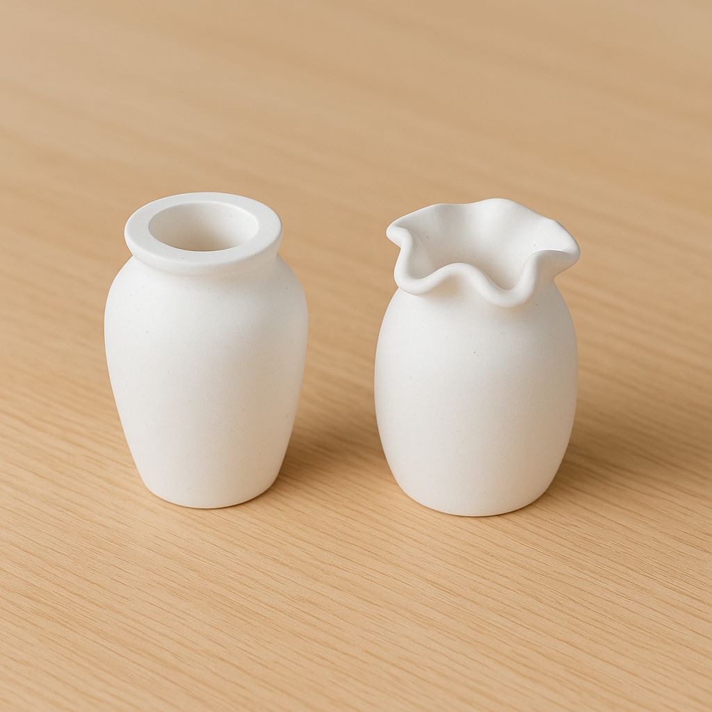 Vas Mini Keramik Putih Estetik – Model Polos & Bergelombang | Dekorasi Meja & Bunga Artificial