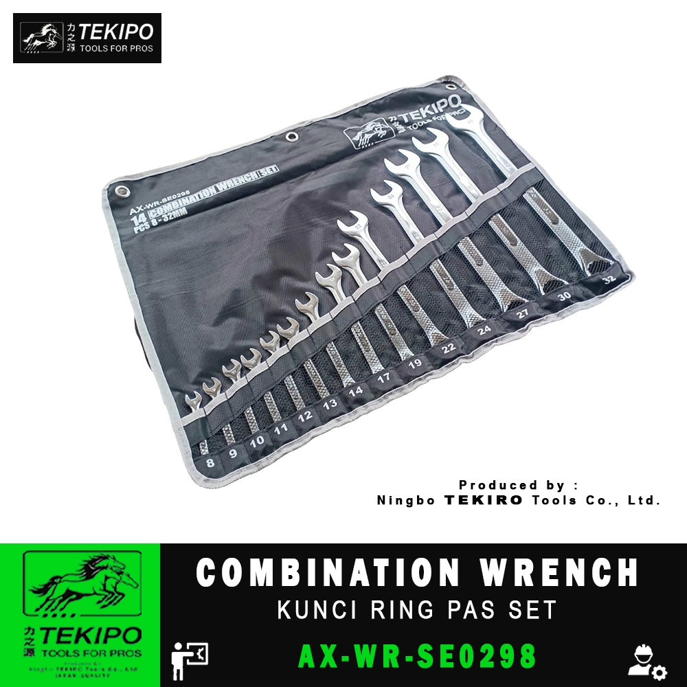 Tekipo 14 Pcs Kunci Ring Pas 8-32mm Set