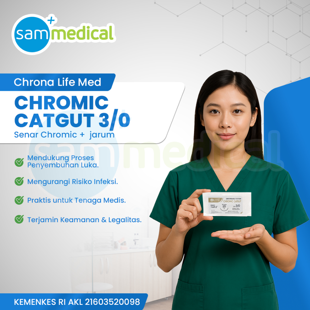 Chrona Catgut Chromic 3/0 + Jarum @pcs / Benang Chromic 3/0 + Jarum Chrona – Benang Jahit Steril