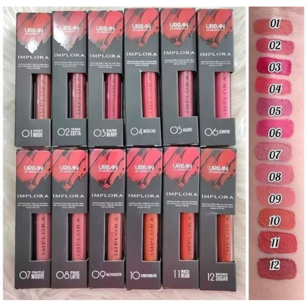 Implora Urban Lip Cream Matte red pink latte cotta berry Brown Sugar Allure Dusty Medeline Lumiere G
