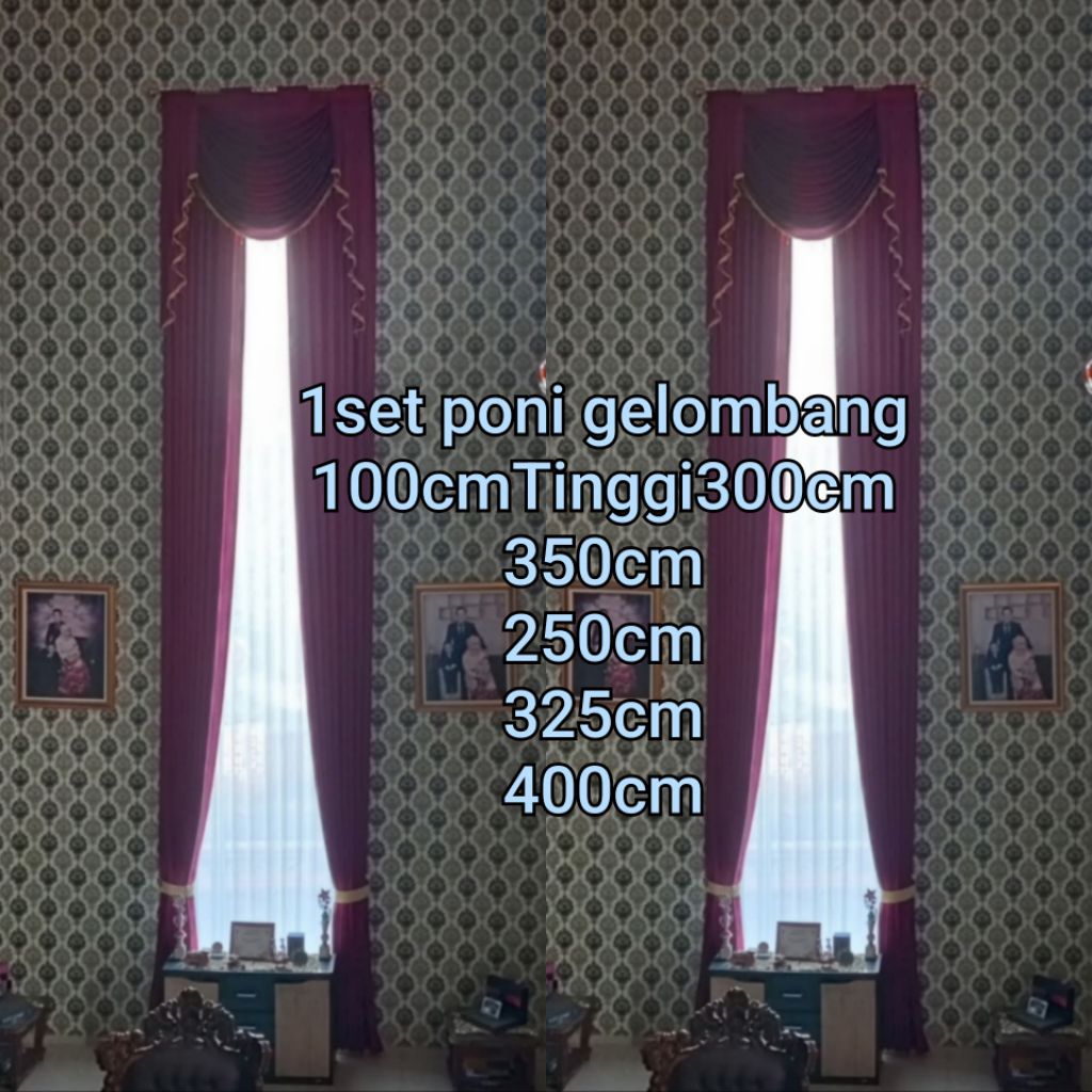 gorden poni  gelombang panjang 4 meter gorden poni mewah satu set hordeng rumbai manik manik mewah e