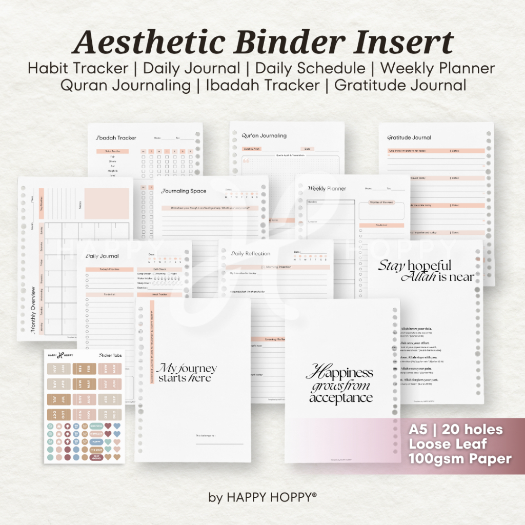 A5 Binder Insert for Muslimah 100gsm Loose Leaf Paper - Daily Journal / Daily Reflection / Habit Tra