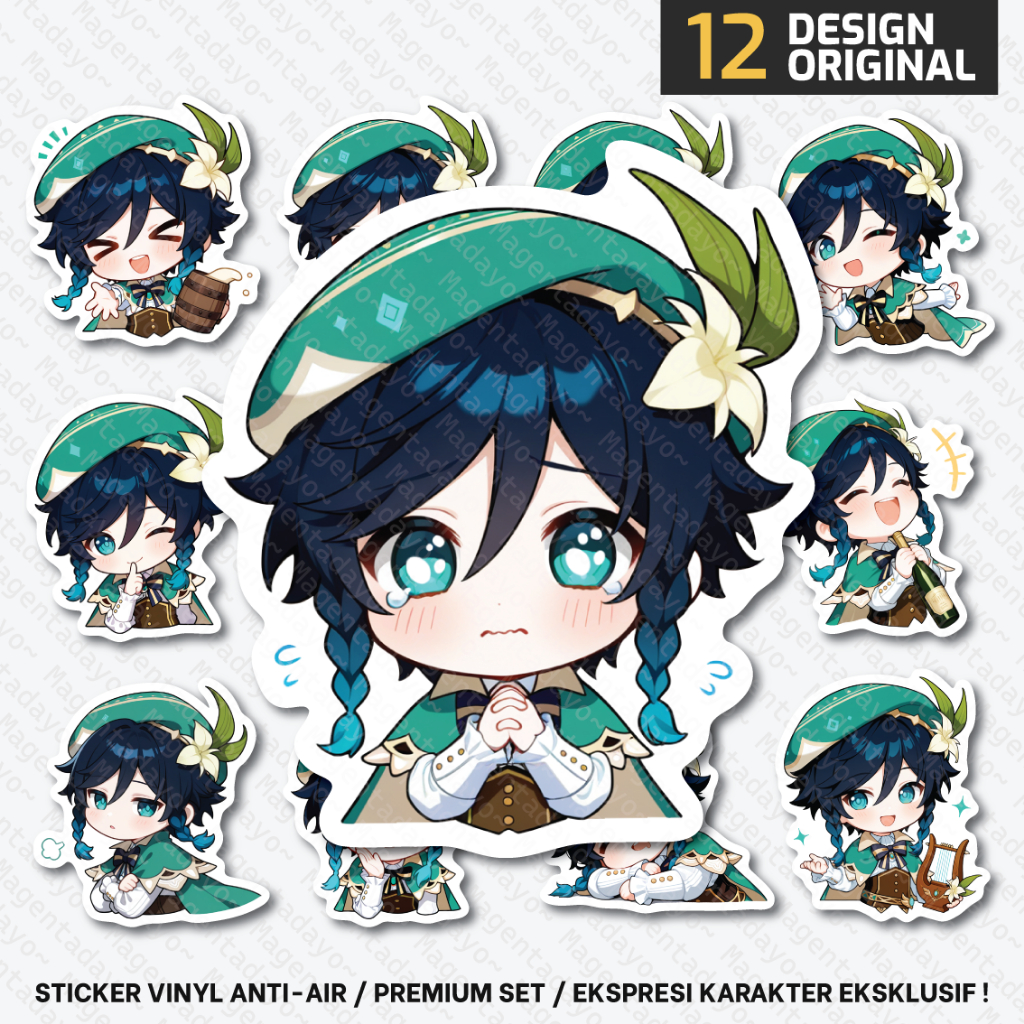 Stiker Set VENTI Anemo Archon Mondstadt Genshin Impact Vinyl Anti-air Waterproof Sticker Anime Game
