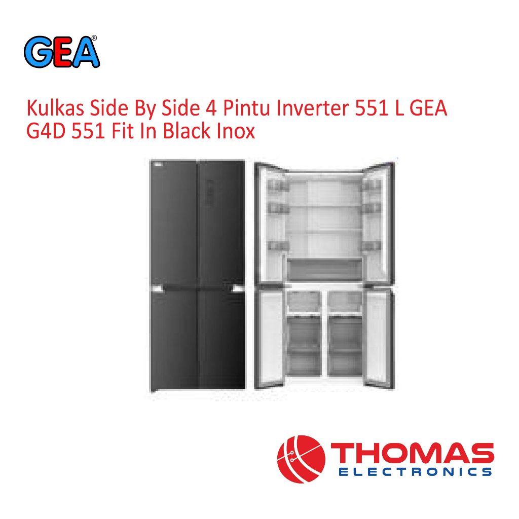 Kulkas 4 Pintu Side By Side Multidoor 551 Liter GEA G4D551 G4D 551 Inverter No Frost Black Inox Gara
