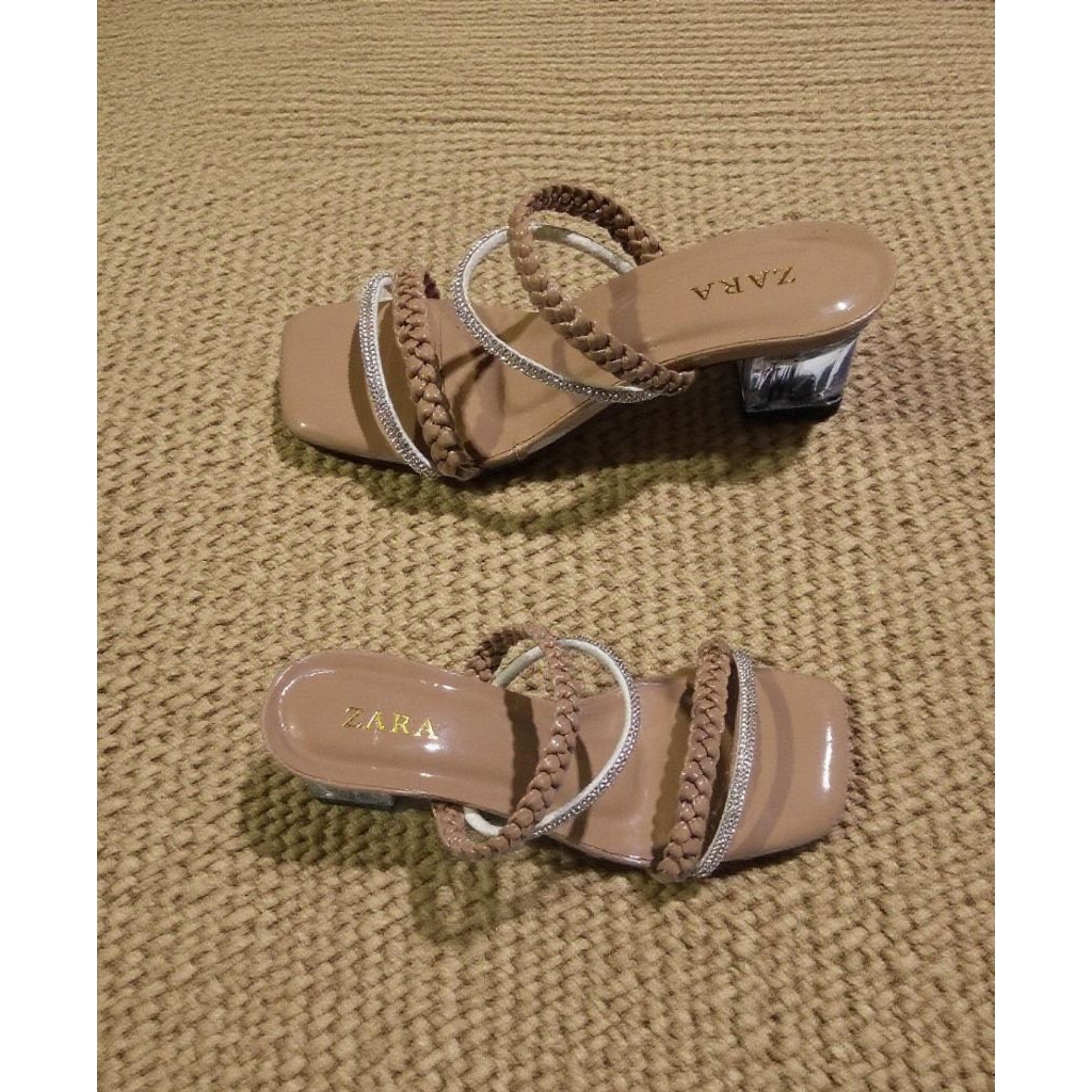 Sandal Wanita Hak Kaca 5cm ZARA Premium (Size 36–42)