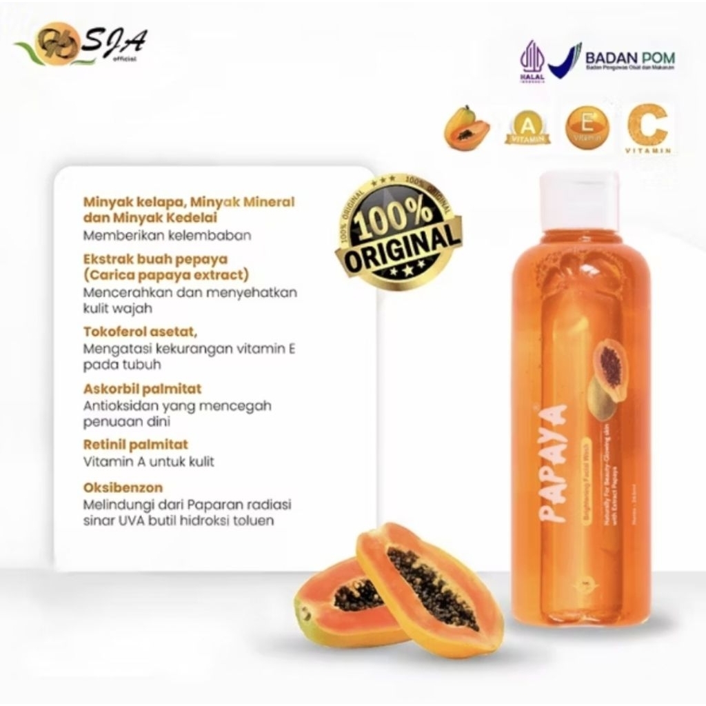 Sabun Cair SJA Papaya Brightening Facial Wash 265ml / Sabun Pepaya Cair