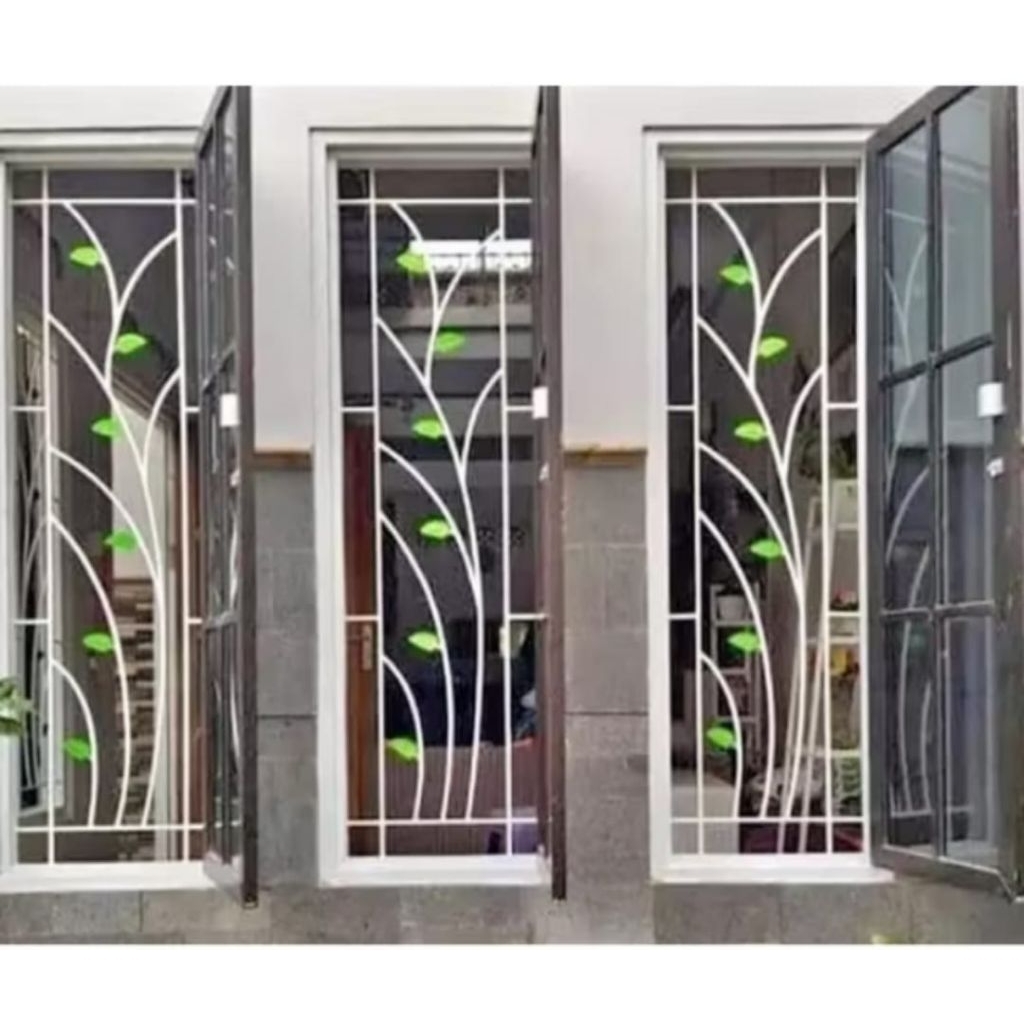 tralis jendela minimalis pengaman rumah motif daun ukuran 140×30