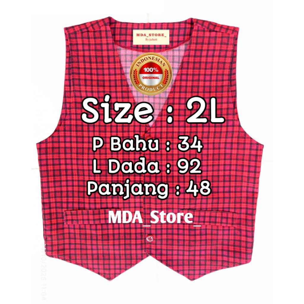 Rompi Seragam anak SD/MI/PAUD warna merah kotak kotak ukuran 2L