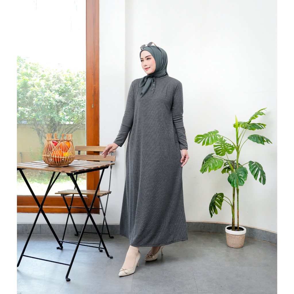KHAYLA Dress Knit Premium - Gamis Casual Simpel Panjang Muslim Sporty Busui