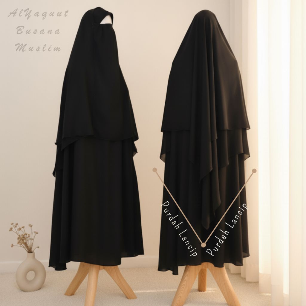 Jilbab Safar Purdah Lancip – Khimar Syar’i Panjang | Jetblack Bonanza / Fortaleza Premium | Anak – D