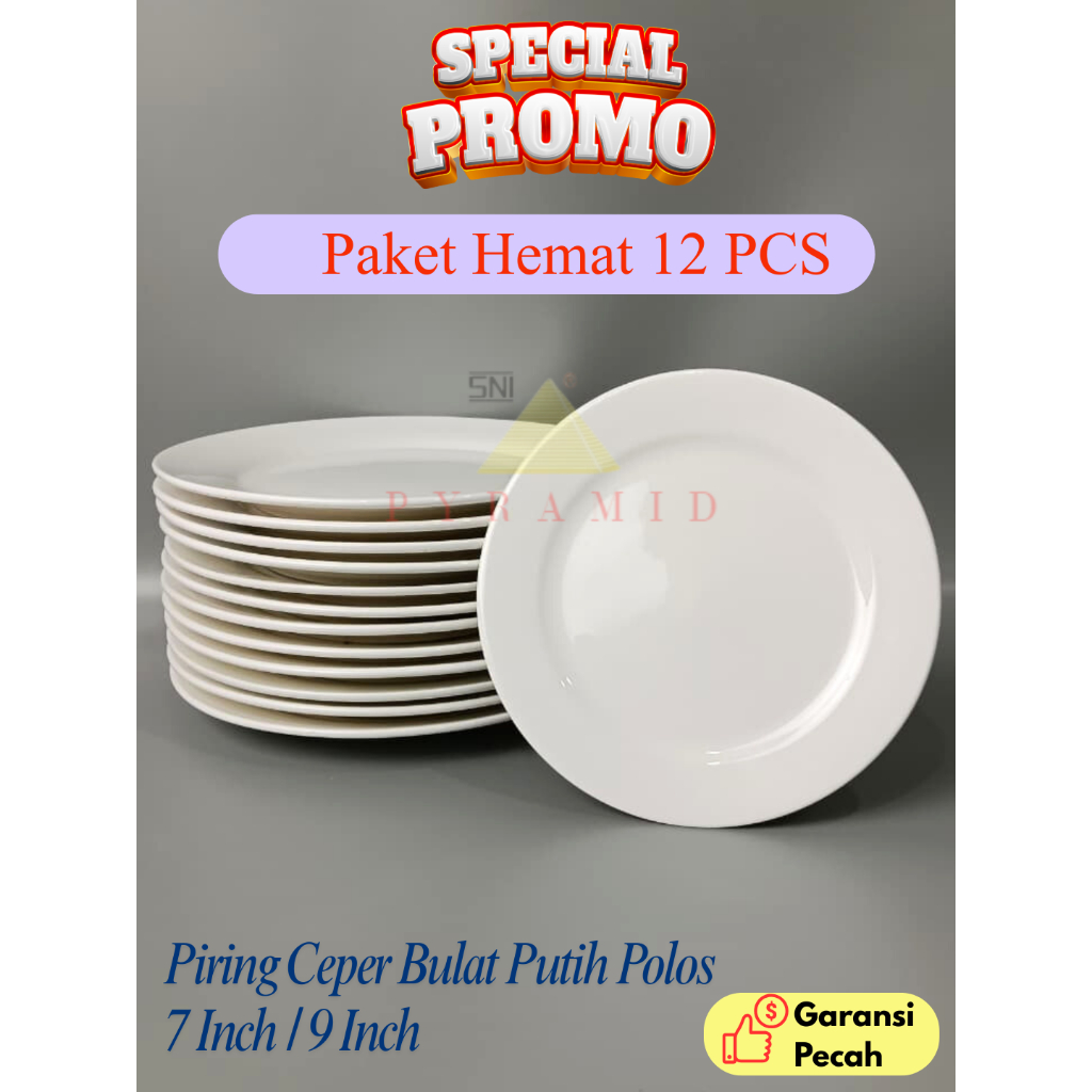 [12 PCS] PYRAMID I PIRING CEPER BULAT PUTIH POLOS SA KERAMIK I harga lusinan piring keramik