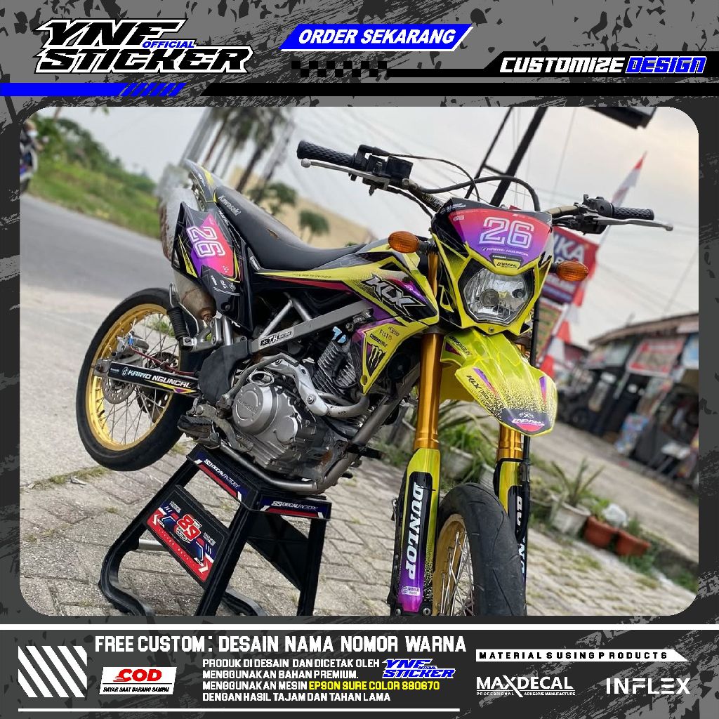 DECAL STICKER MOTOR DTRACKER/KLX BF/ DECAL DTRACKER BEBAS CUSTOM KUNING