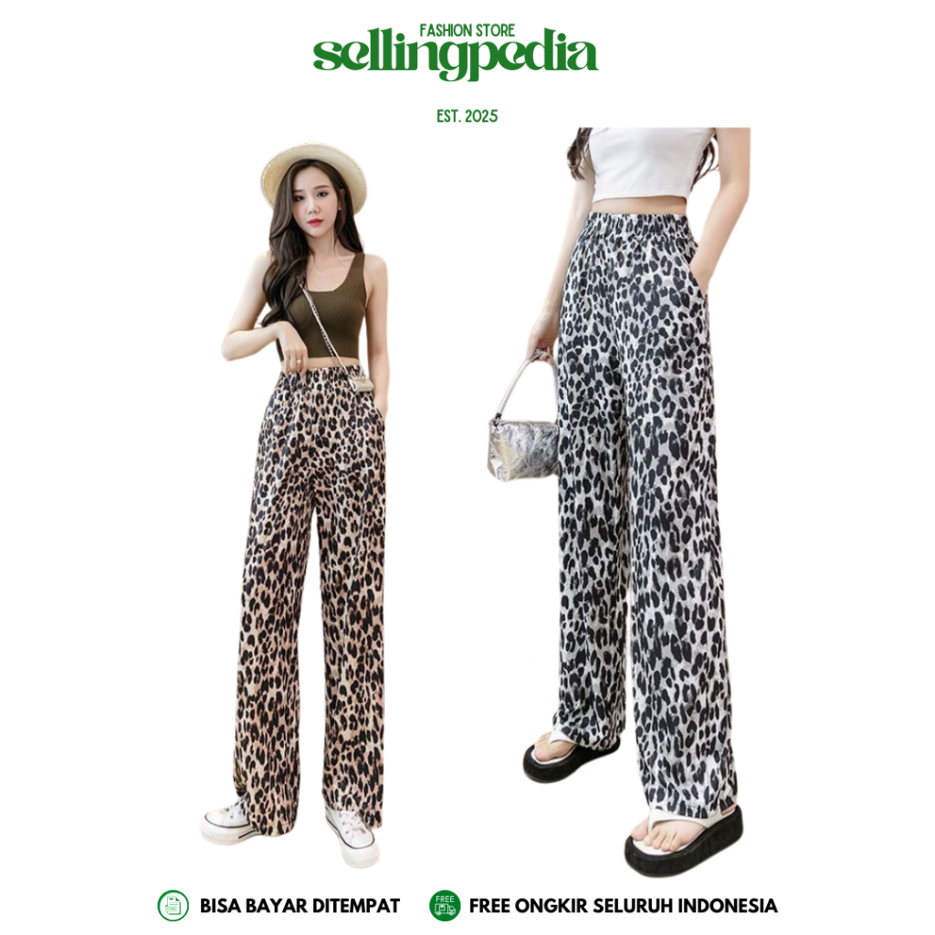 SELLING - CPG537 Celana Panjang Leopard Motif Macan Kulot Bahan Karet Rayon Stretch