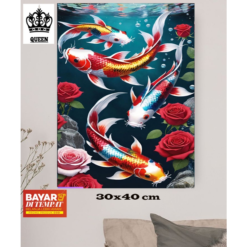 HIASAN DINDING IKAN KOI FENGSHUI/PAJANGAN DINDING IKAN KOI/WALLPAPER IKAN KOI/POSTER IKAN KOI