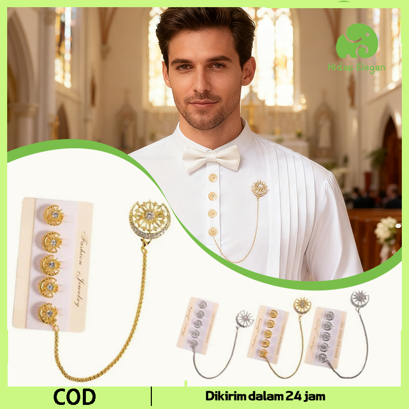 Set Aksesori Baju Melayu Pria Lengkap / Butang Kancing Baju Melayu dan Rantai Rumbai / Untuk Baju Me