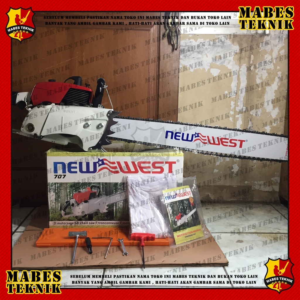 CHAINSAW NEW WEST NW 707 / NW707 - BAR 36" - MESIN POTONG KAYU BENSIN - RANTAI OREGON - SIAP PAKAI