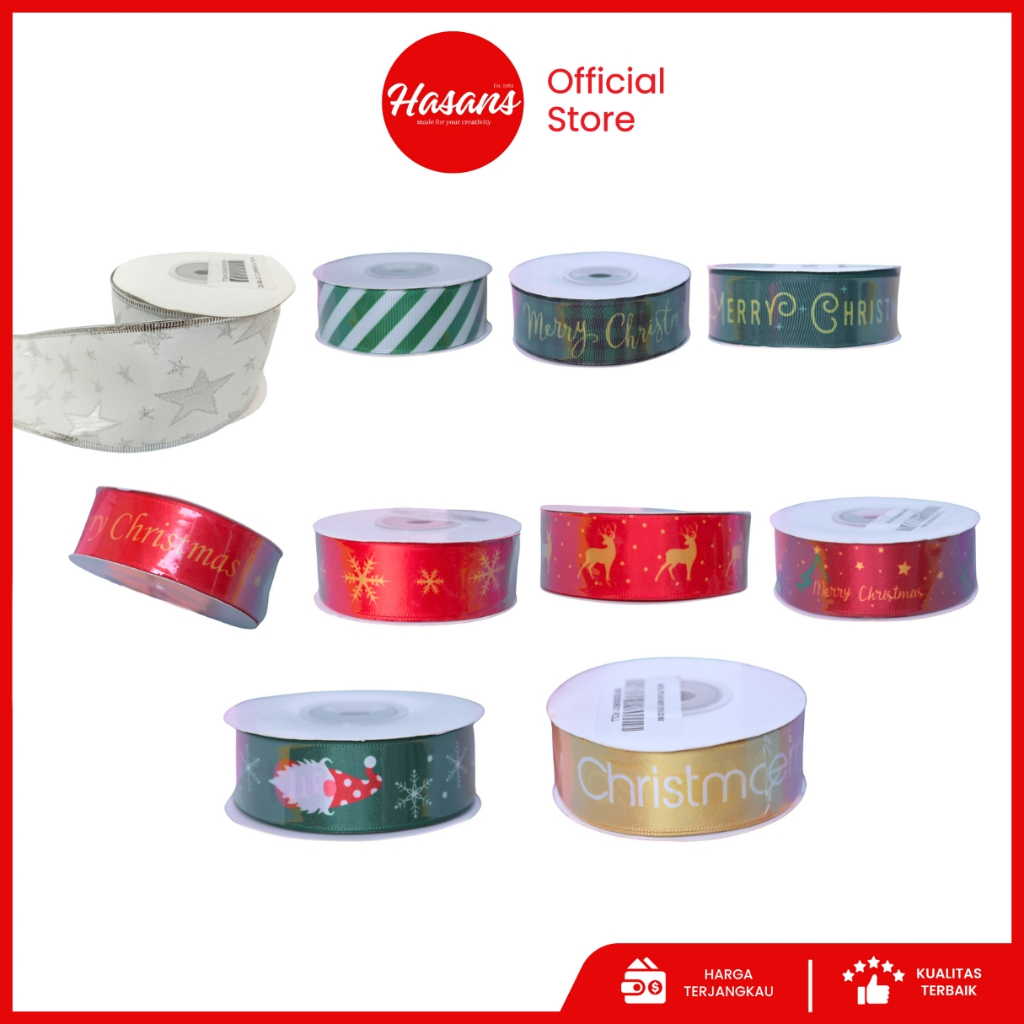 Hasans / Pita Natal Salur Motif / Pita Satin / Pita Satin Natal / Pita Satin Motif Natal / Pita Deko