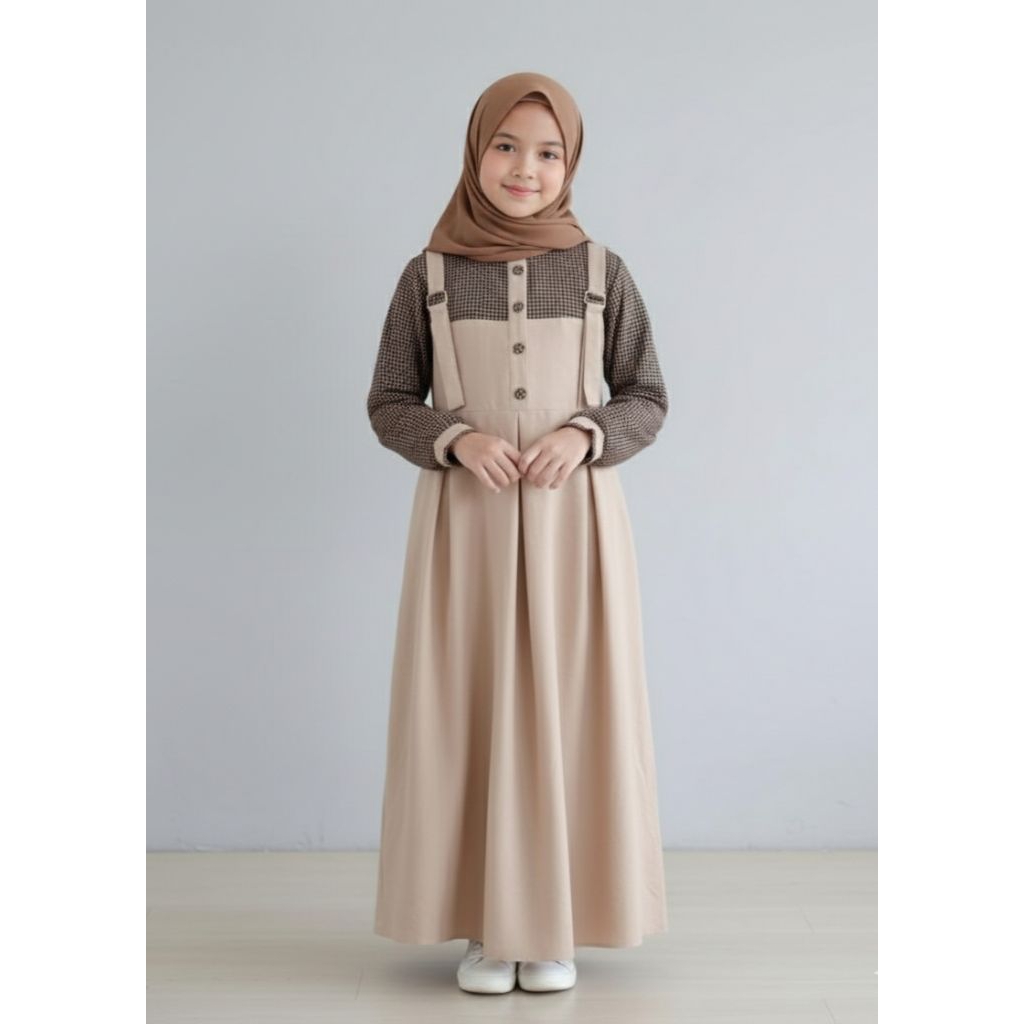dress anak perempuan tanggung 7 - 14 tahun bahan cringkle airflow kombinasi katun kotak kotak