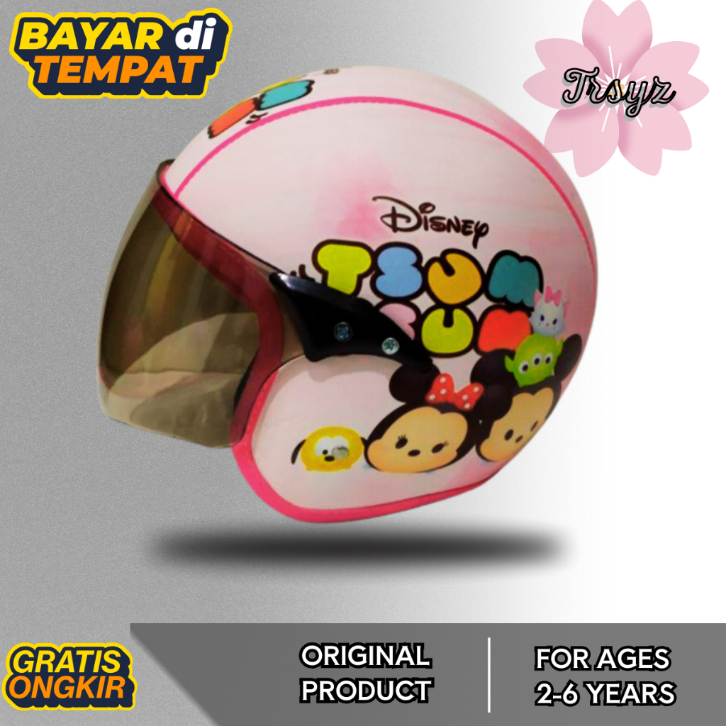 HELM MOTOR ANAK RETRO FULL FACE USIA 2-6 tahun motif tsum tsum lucu