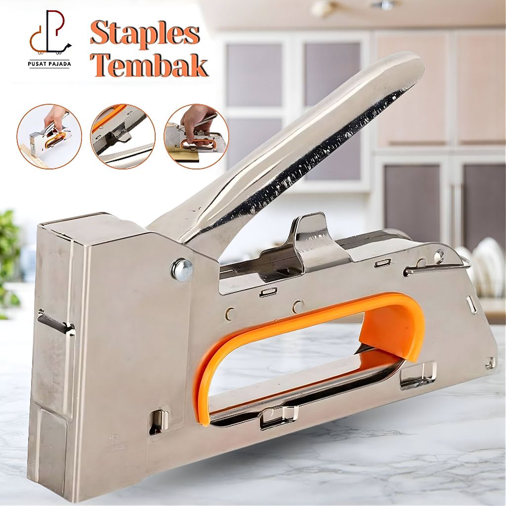 PAJADA Alat Staples Tembak Kertas Kayu Jok Motor Gun Tacker Steples Hekter Stapler Tembak Guntacker