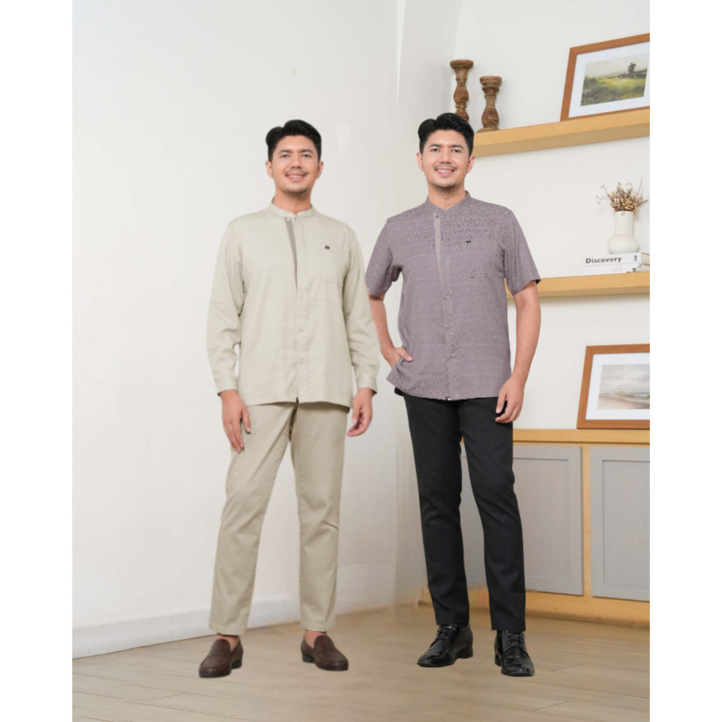ATASAN KOKO PRIA TERBARU 2026 DIARAYYAKU HILDIA PALE MAUVE KHAKI BY NIBRAS NBRS - BAJU MUSLIM KEMEJA