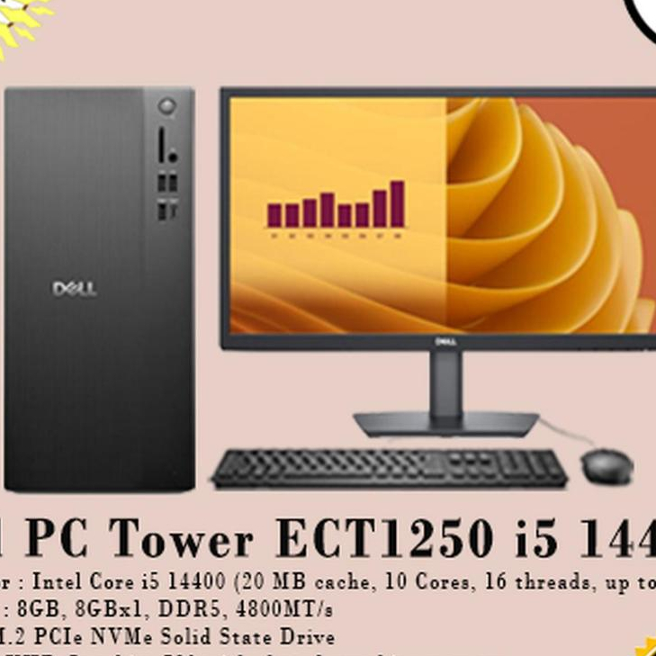 PC Dell ECT1250 i5 14400 8GB 512GB SSD Windows 11 Home - Desktop PC DELL i5 14400