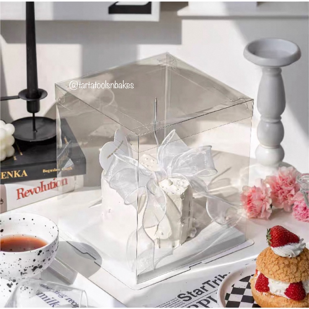 Kotak Mika Kue Cake Segi Bening Transparan 26x26xT30CM