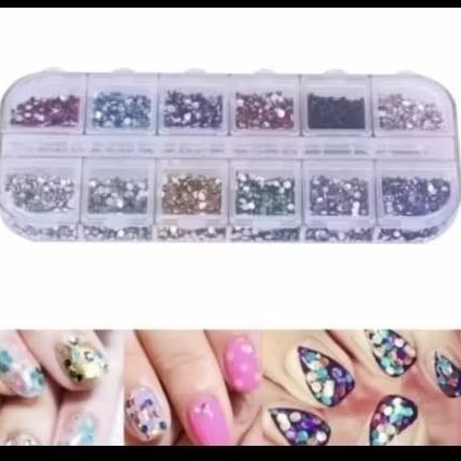 Diamond Rhinstone Set Manik2 Rainbow Nail Art 12 Warna