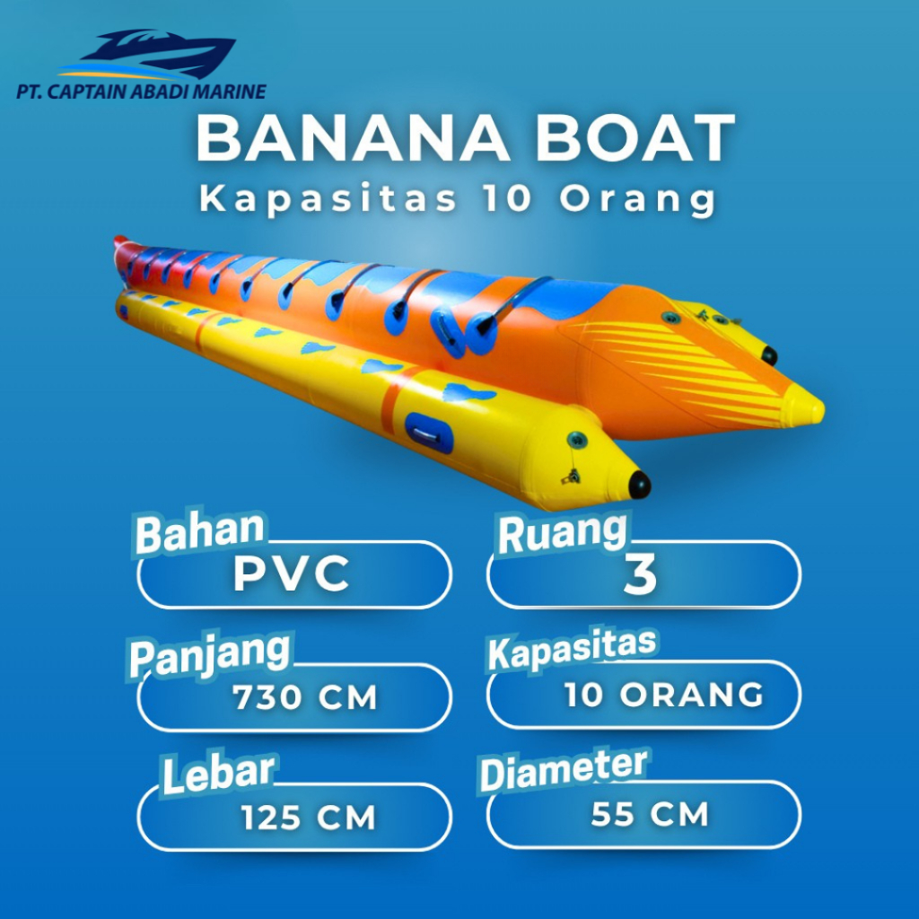 Wahana Air Banana Boat Perahu Karet Kapasitas 10 Orang CAPTAIN