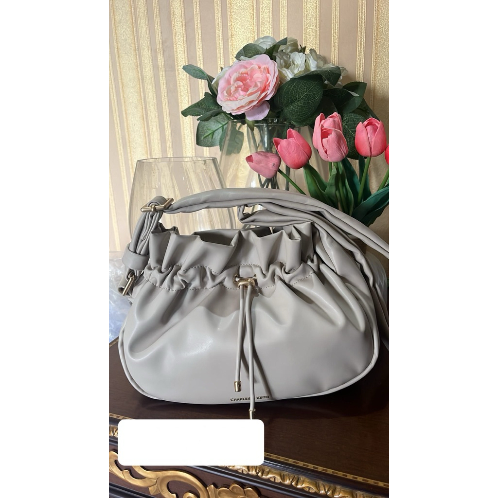 Charles & Keith Drawstring Bag - Ivory (New - 100% Original)