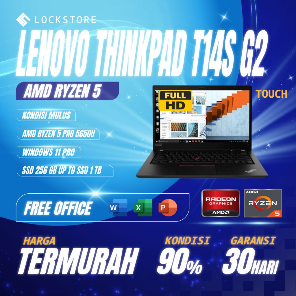 Lenovo Thinkpad T14s Gen 2 AMD RYZEN 5 PRO 5650u | RAM 16GB | SSD 1TB | 14inc | Touchscreen | VGA 8G