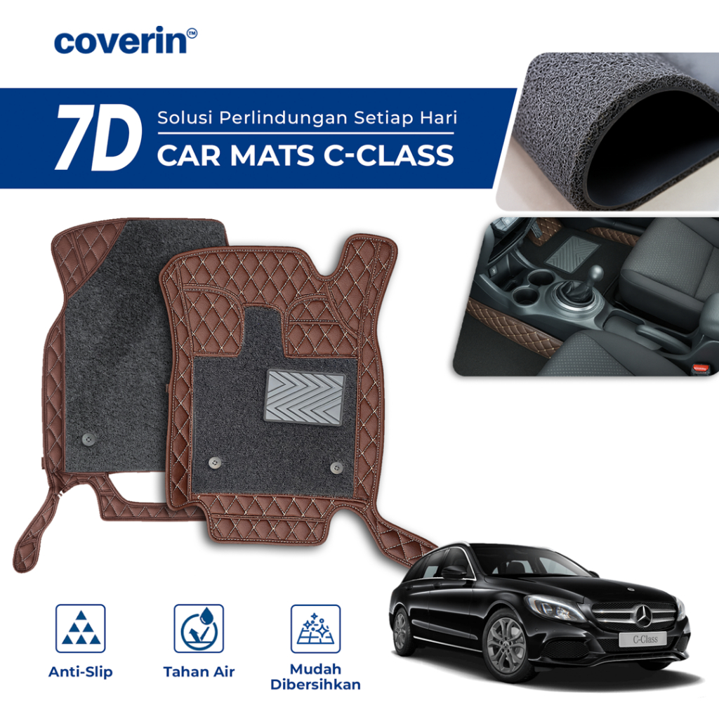 Coverin Karpet Mobil MERCY C CLASS 7D Premium Custom Fit Anti Slip + FREE Bagasi