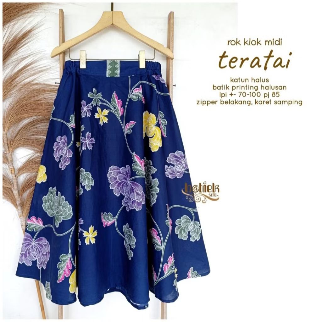 rok klok batik midi bunga teratai