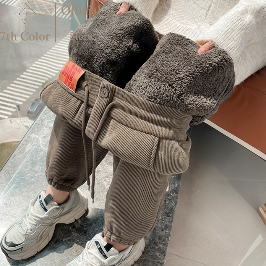 7th Color / celana jogger Celana panjang wanita corduroy dengan fleece tebal high waist musim dingin