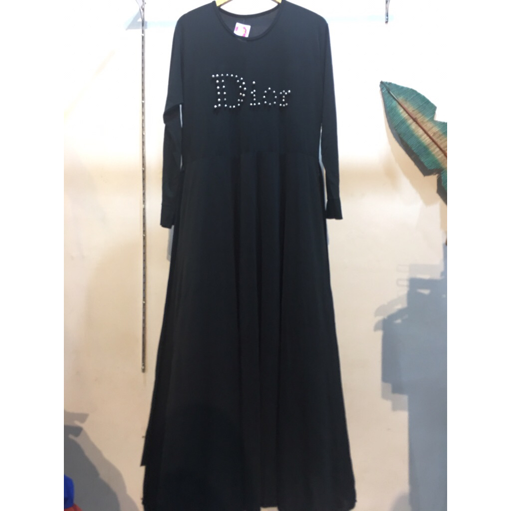 Gamis Hitam Polos Dior bahan spandex