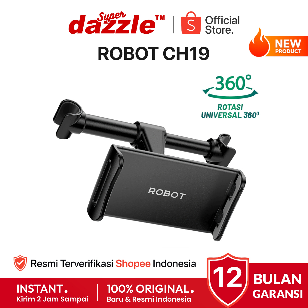 ROBOT RT-CH19 Car Holder Universal 360° Dudukan HP & Tablet Backseat Stand Mobil Handphone Ori