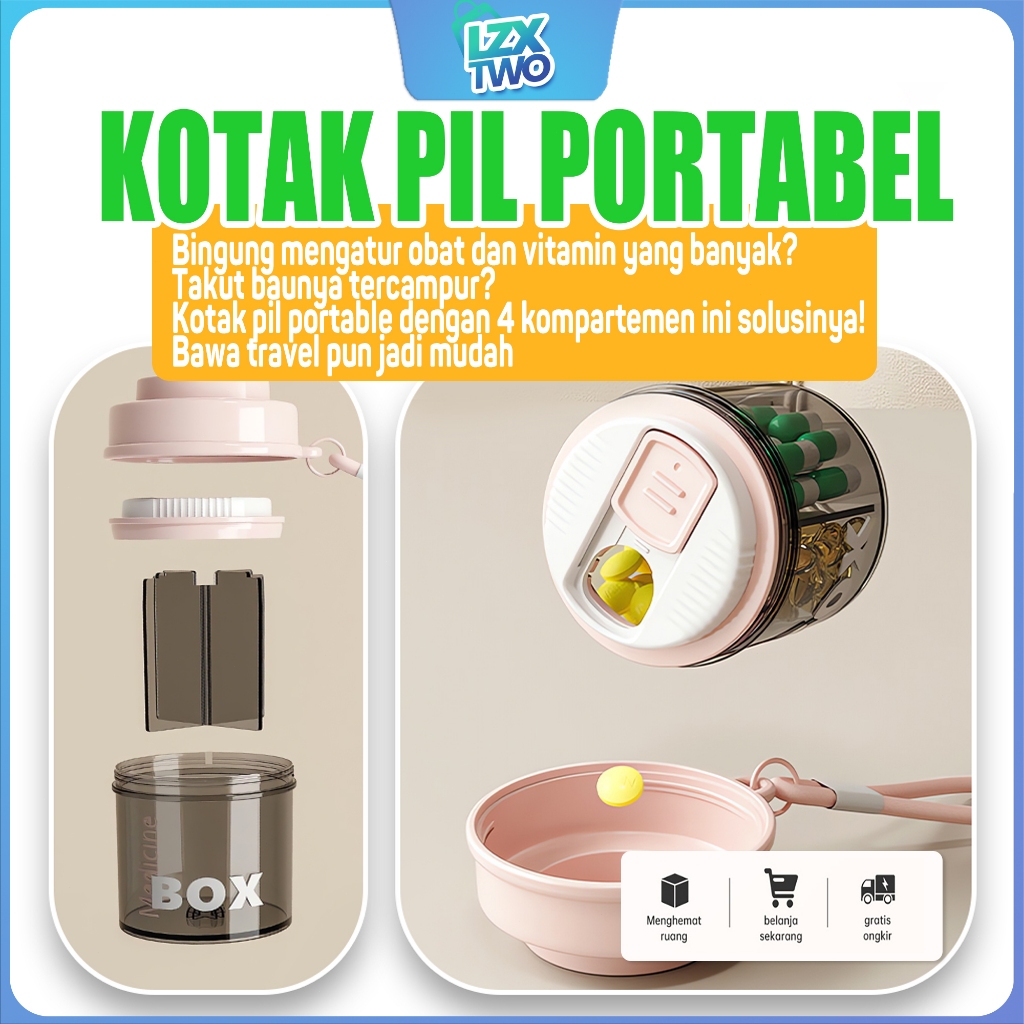 Kotak Obat Travel Mini-Kapasitas Besar Tapi Ringkas Ada Tali Gantungan Desain Kompartemen/Kotak pil