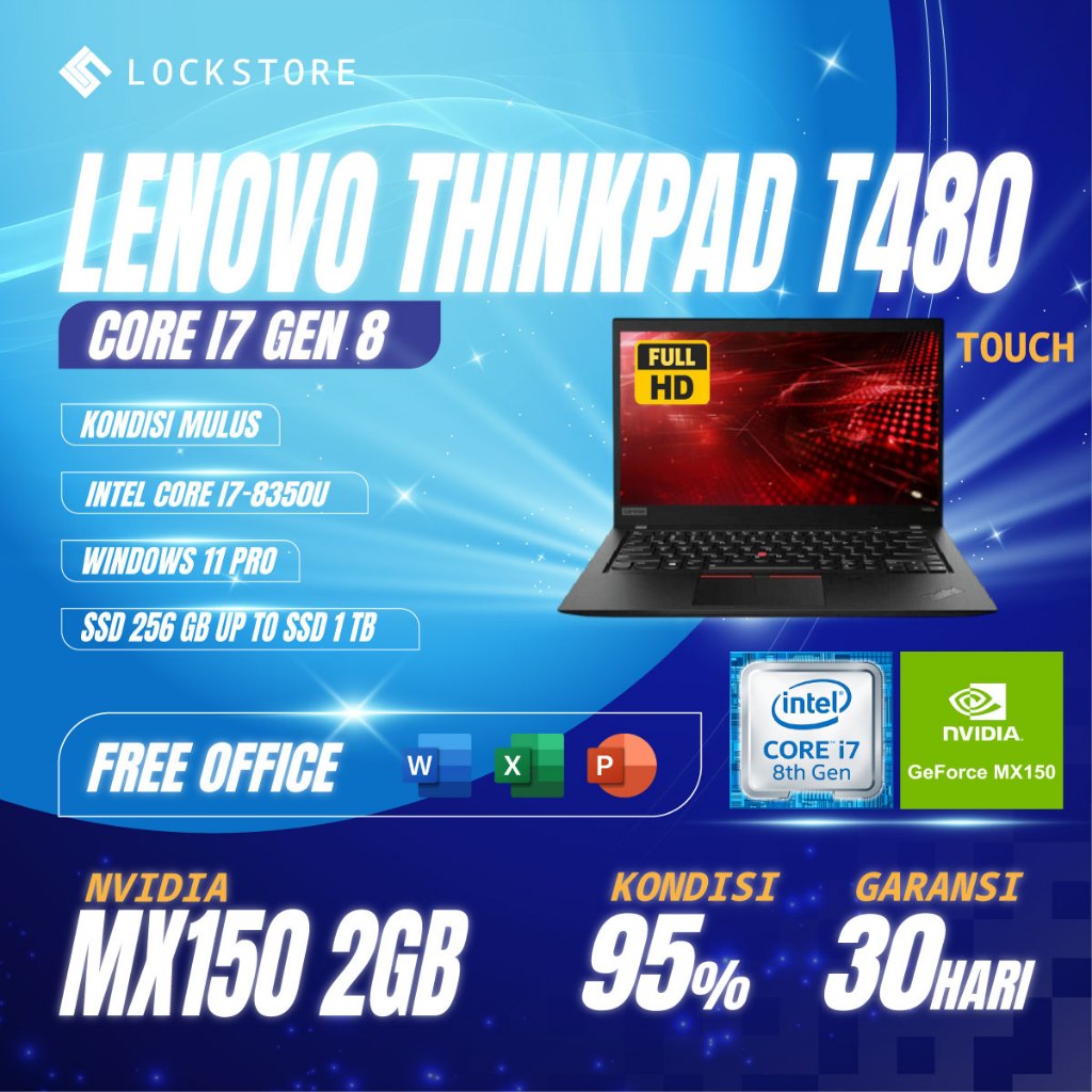 Lenovo thinkpad T480 core i7 gen 8 | SSD 512GB | 16GB | NVIDIA MX150 | FHD