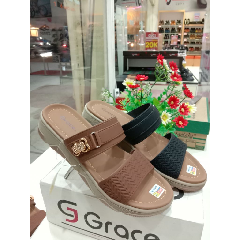 GRACE JD sandal selop perempuan Serena hitam&mocca