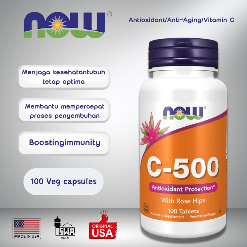 Now Foods Vitamin C-500 100 Tablet Vitamin C500 dengan Rosehip C 500