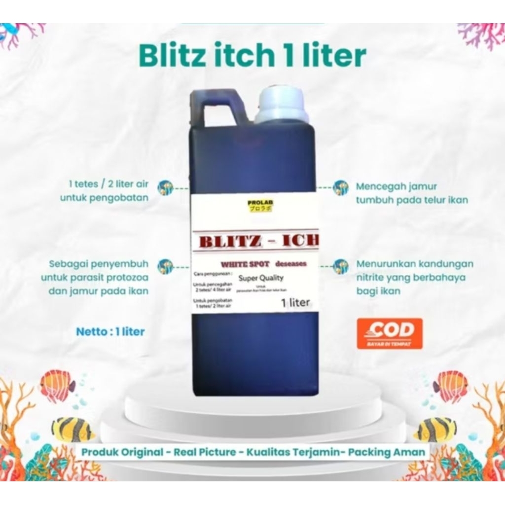 Blitz Icht 1 Liter Obat Biru Ikan Hias Aquarium Aquascape Kolam Methylene Blue Super