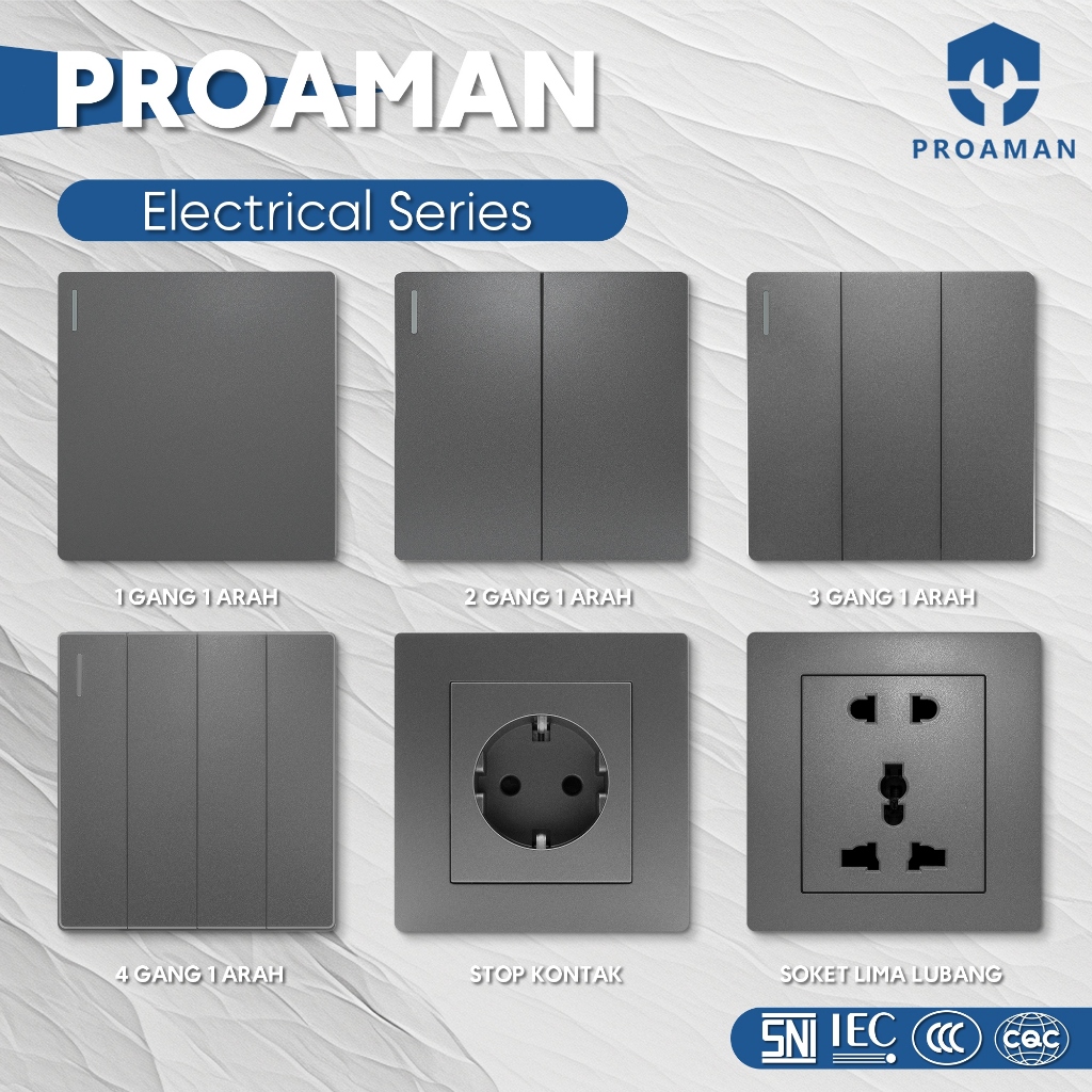 Pro-Aman stop kontak aesthetic saklar stop kontak tanam SNI Panel saklar New Model Warna Putih Abu
