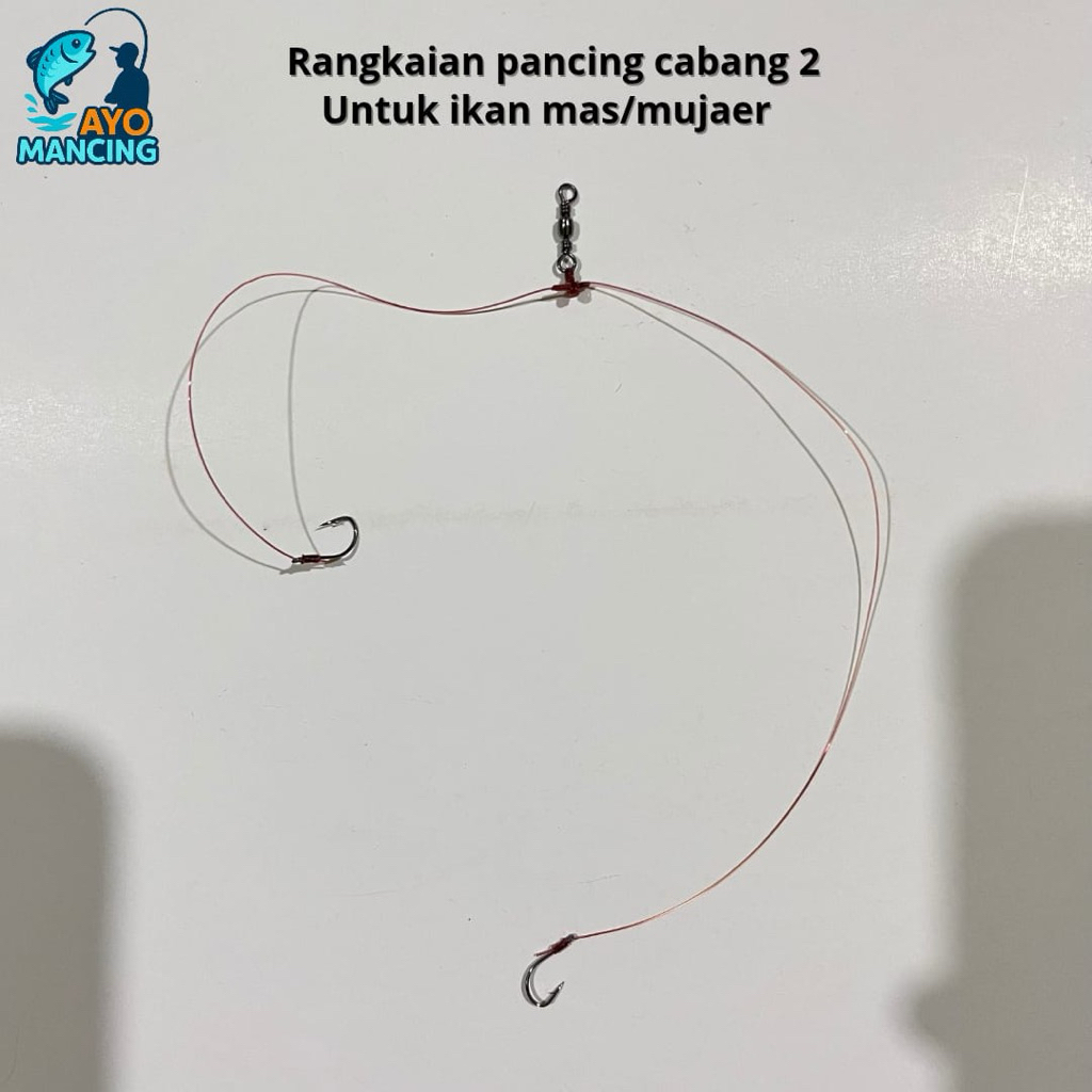 Rangkaian pancing cabang 2 mata kail untuk ikan mas | nila | mujaer