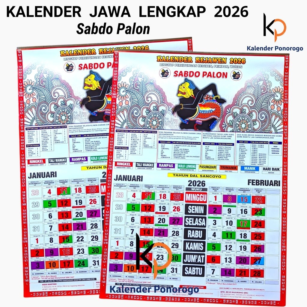 Kalender 2026 Kalender Jawa Tahun 2026 / Kalender Sabdo Palon / Kalender Kejawen / Kalender Wuku / K