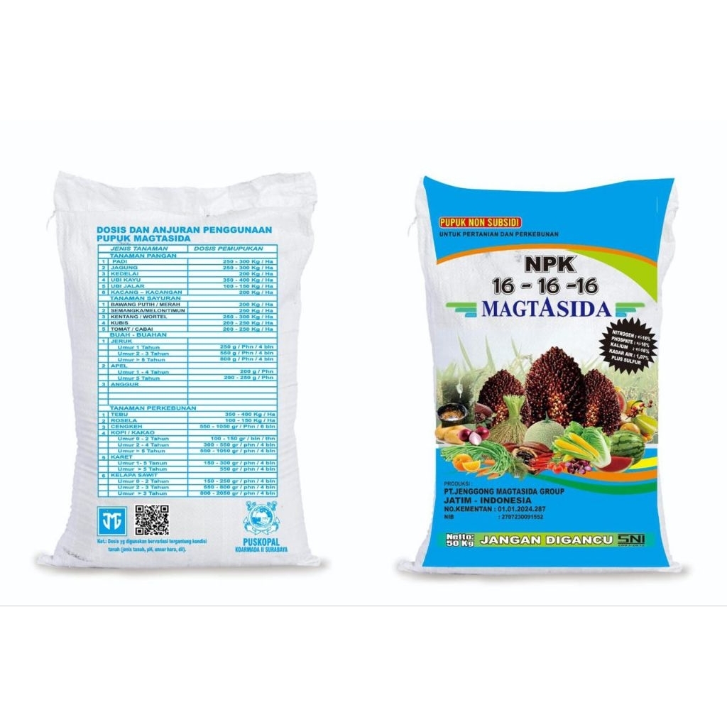 Pupuk Non Subsidi Npk 16 16 16 Jenggong Magtasida premium kemasan 50 kg biru