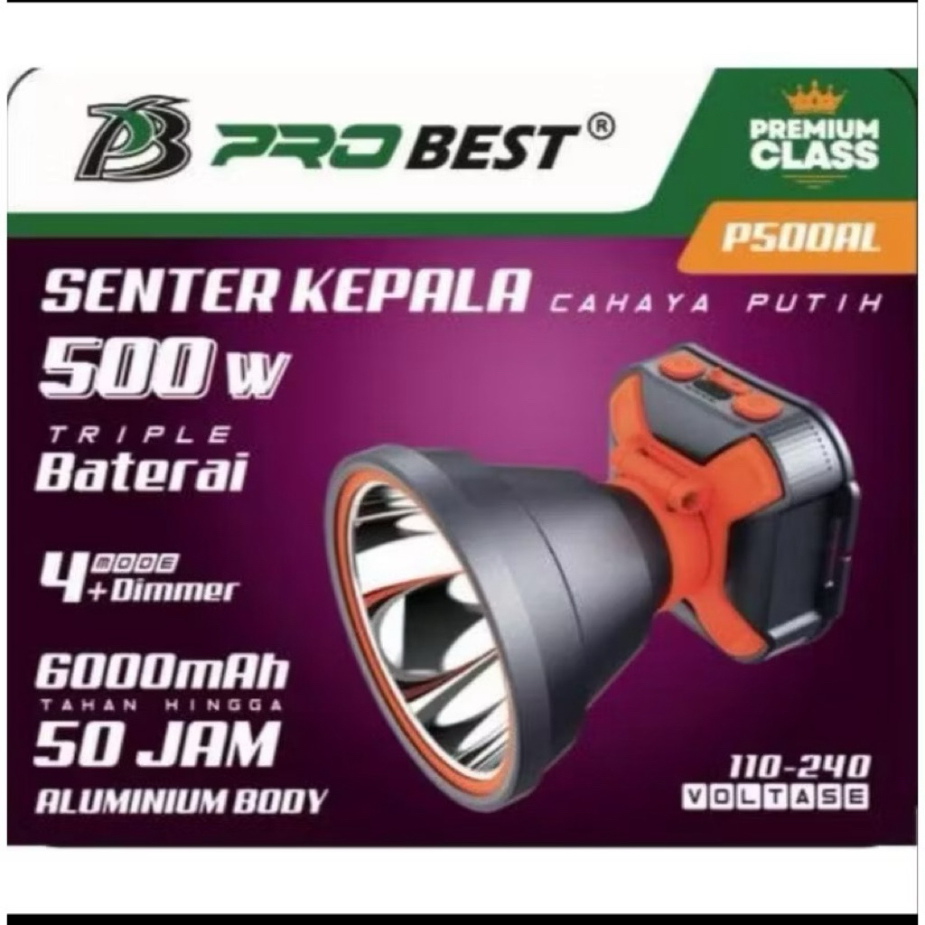 senter probest-500watt senter kepala jumbo cahaya putih 500watt tahan 50jam