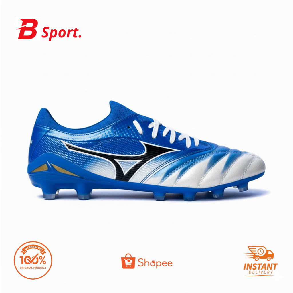 SEPATU BOLA MIZUNO MORELIA NEO 4 BETA BLUE WHITE BLACK FG ORIGINAL - RINGAN, NYAMAN, PREMIUM QUALITY